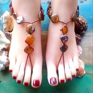 Brown Shells Barefoot Sandals Pair